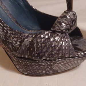 Sergio Rossi Black and Silver Textured Platform Heels